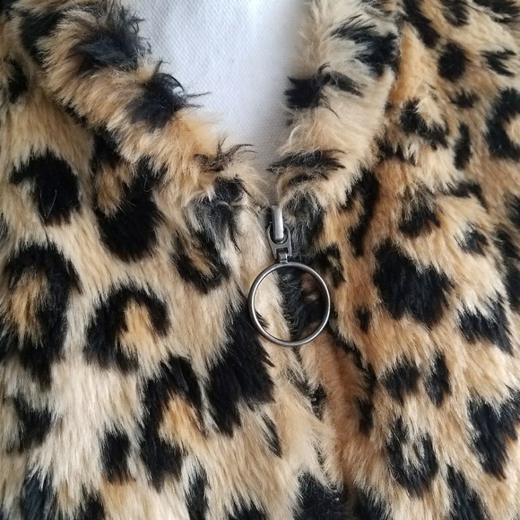 Leith Fur Plush Fur Leopard Coat Jacket Zipper S - Picture 8 of 8